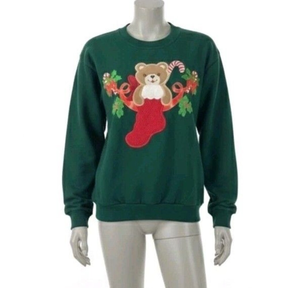 Christmas Xmas Womens size XL (18-20)  Holiday Sweatshirt Bear in Stocking